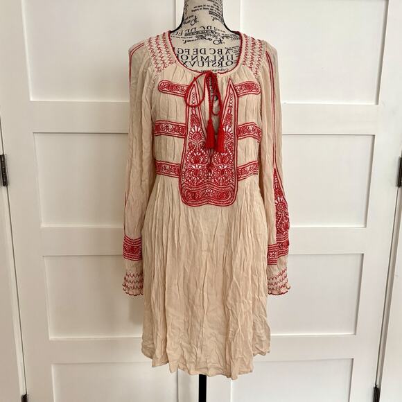 Free People Size M Wind Willow Shift Peasant Mini Dress Hippie Festival - Picture 2 of 7